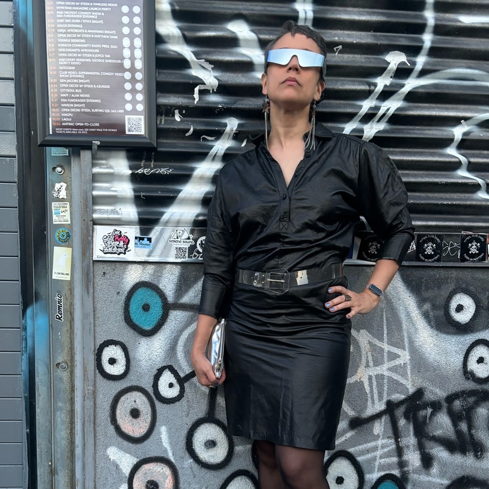 Unlined Vintage 80s 90s Black Leather Biker Dress